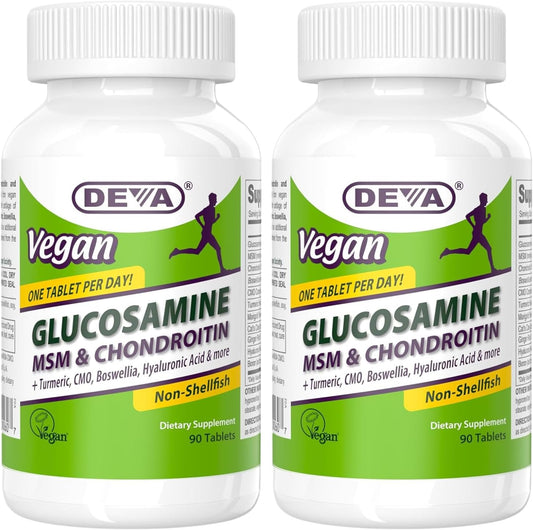 Vegan Glucosamine MSM & Chondroitin with Turmeric, Boswellia, Hyaluronic Acid - Non-Animal Formula, 180 Tablets