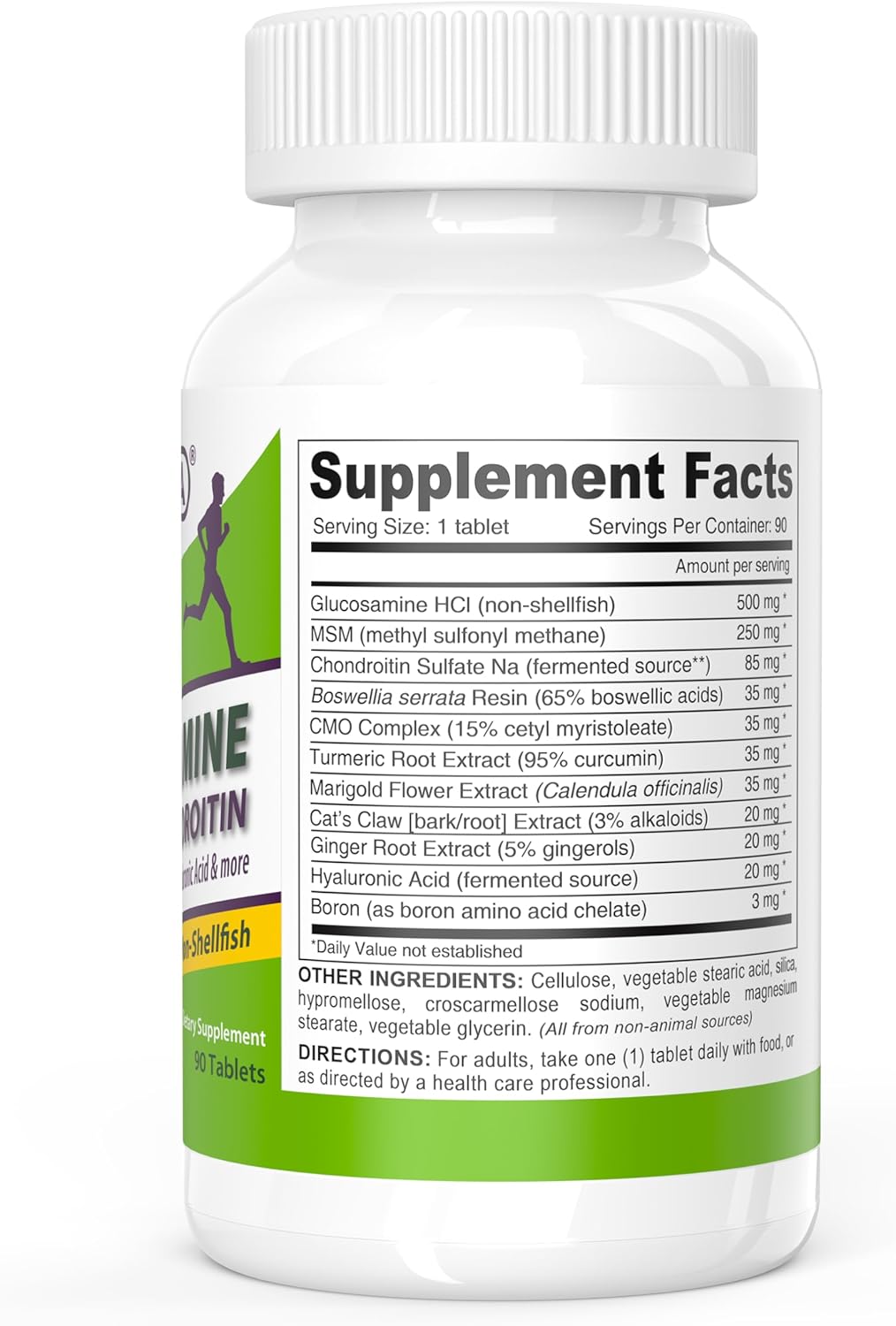 Vegan Glucosamine MSM & Chondroitin with Turmeric, Boswellia, Hyaluronic Acid - Non-Animal Formula, 180 Tablets