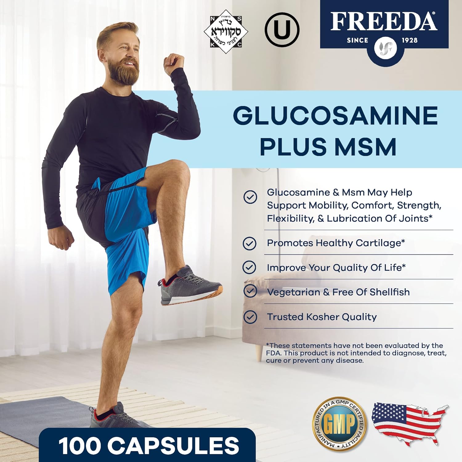 Vegan Glucosamine MSM Supplement for Bone & Joint Health - Vegetarian Formula Without Shellfish - Mobility Support (250 Capsules)