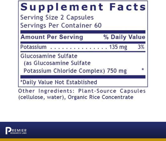 Vegan Glucosamine Sulfate Capsules for Joint & Tissue Health - 750mg - 120 Capsules