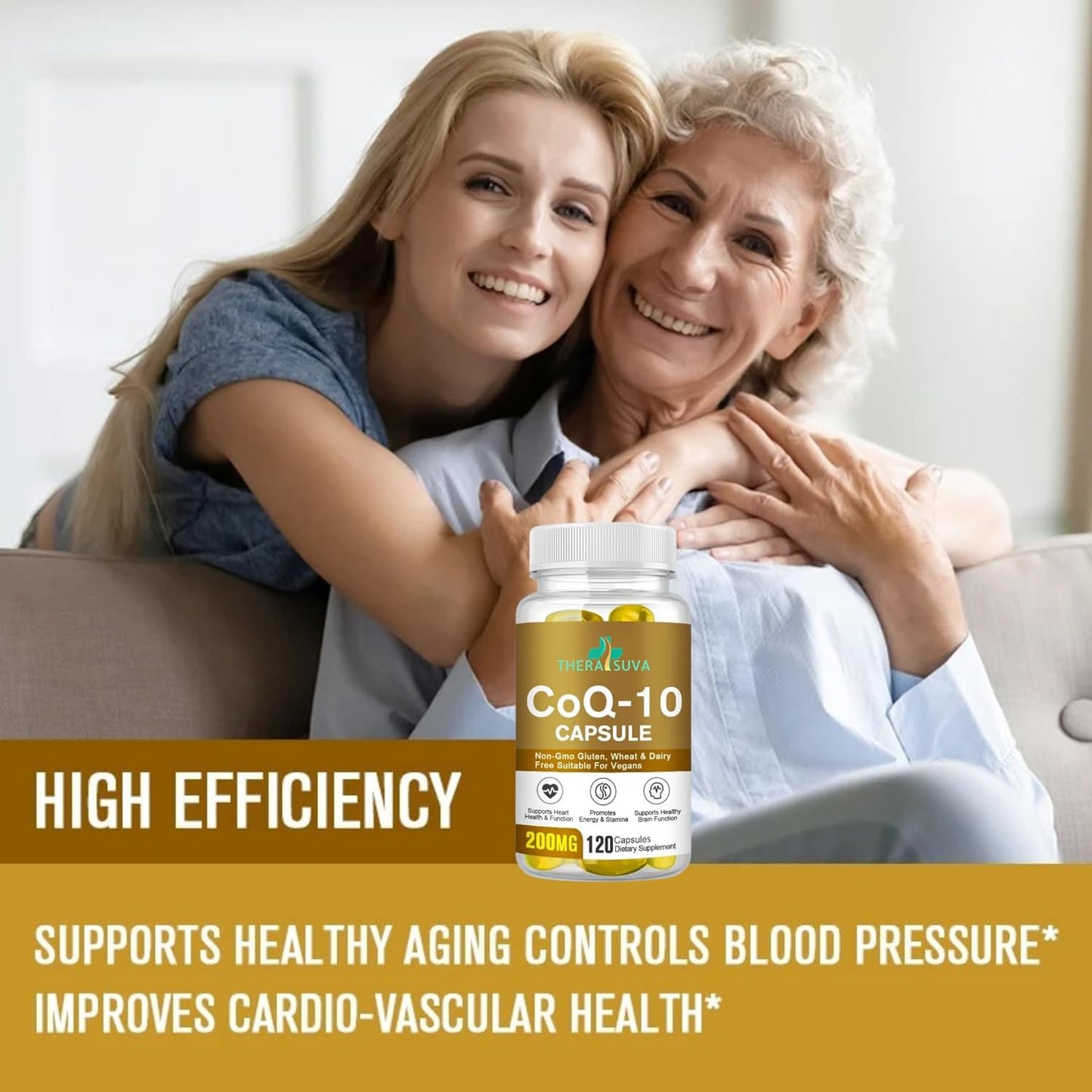 Vegan Gluten-Free CoQ10 Supplement for Heart Health, Stamina, and Brain Function - 120 Servings