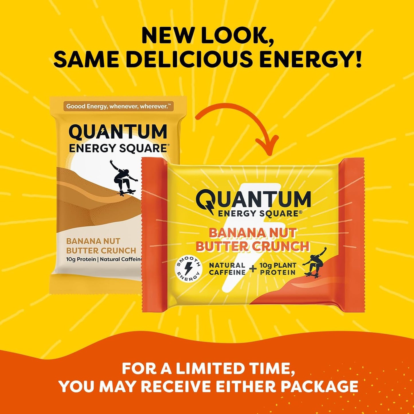 Vegan Gluten-Free Energy Bar with Caffeine & Protein - Banana Nut Butter Crunch 8 Pack