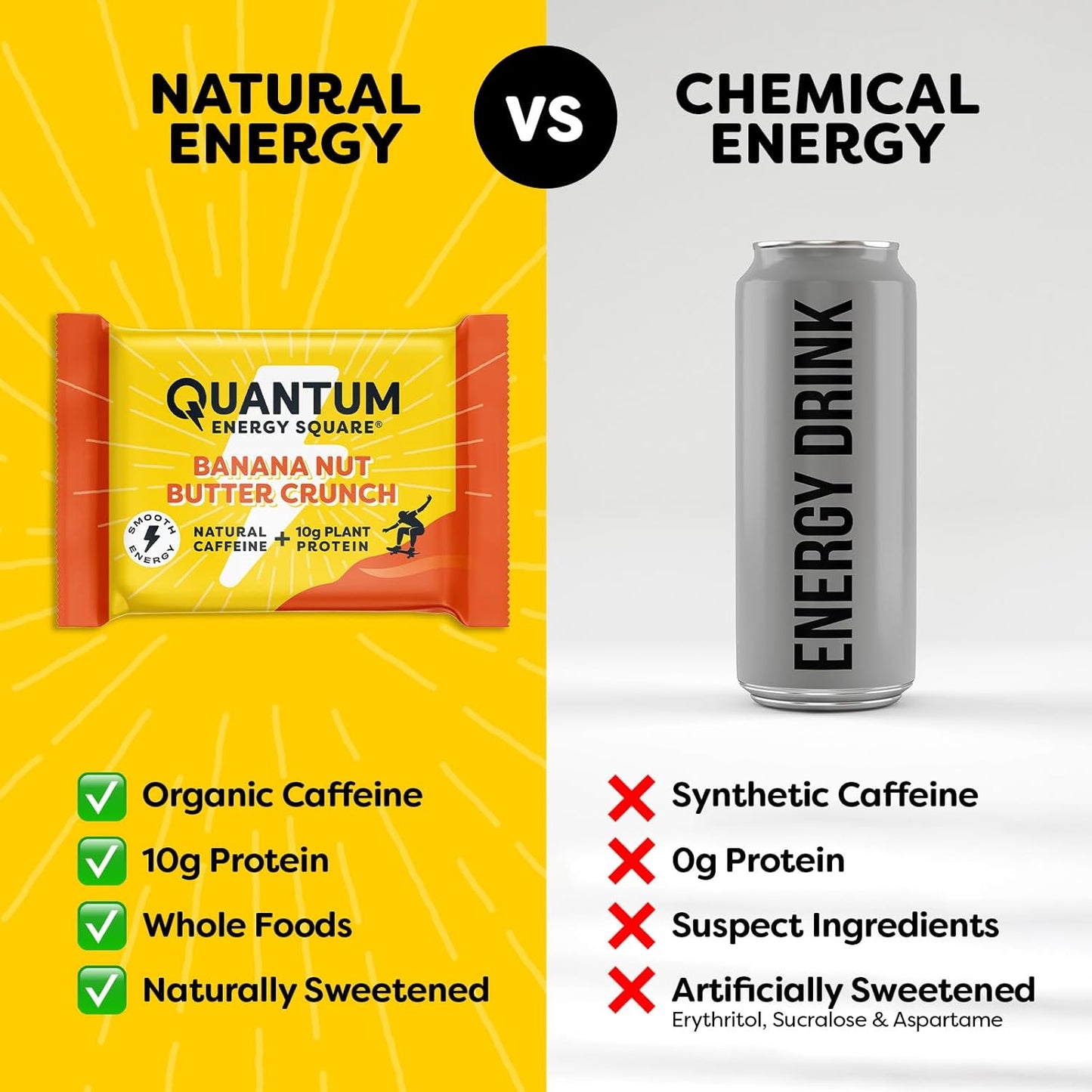 Vegan Gluten-Free Energy Bar with Caffeine & Protein - Banana Nut Butter Crunch 8 Pack