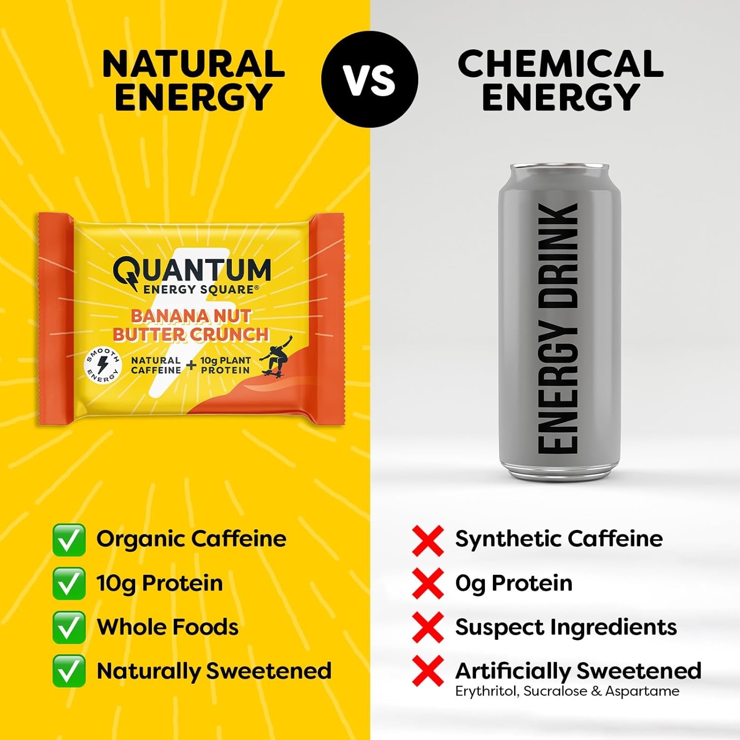 Vegan Gluten-Free Energy Bar with Caffeine & Protein - Banana Nut Butter Crunch 8 Pack