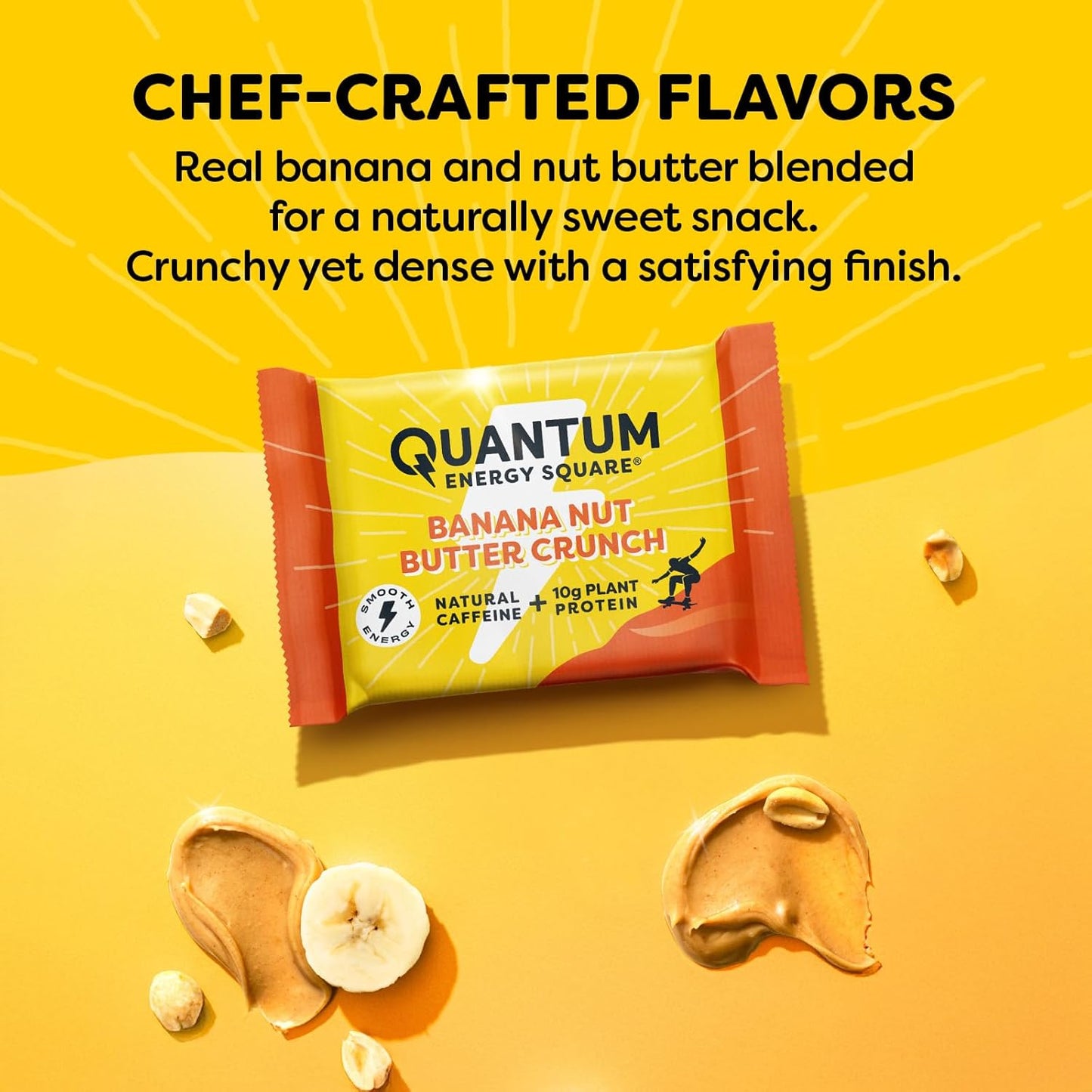 Vegan Gluten-Free Energy Bar with Caffeine & Protein - Banana Nut Butter Crunch 8 Pack