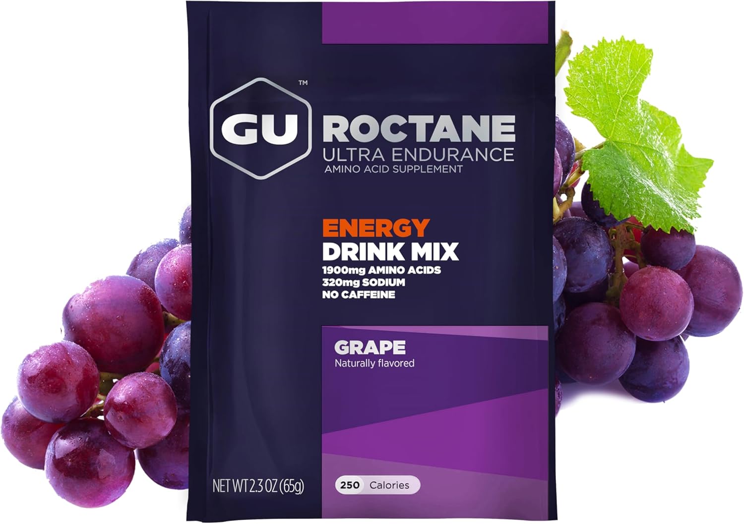 Vegan Gluten-Free GU Energy Roctane Endurance Drink Mix, Dairy-Free, Kosher, Caffeine-Free, Grape Flavor, 10 Packets