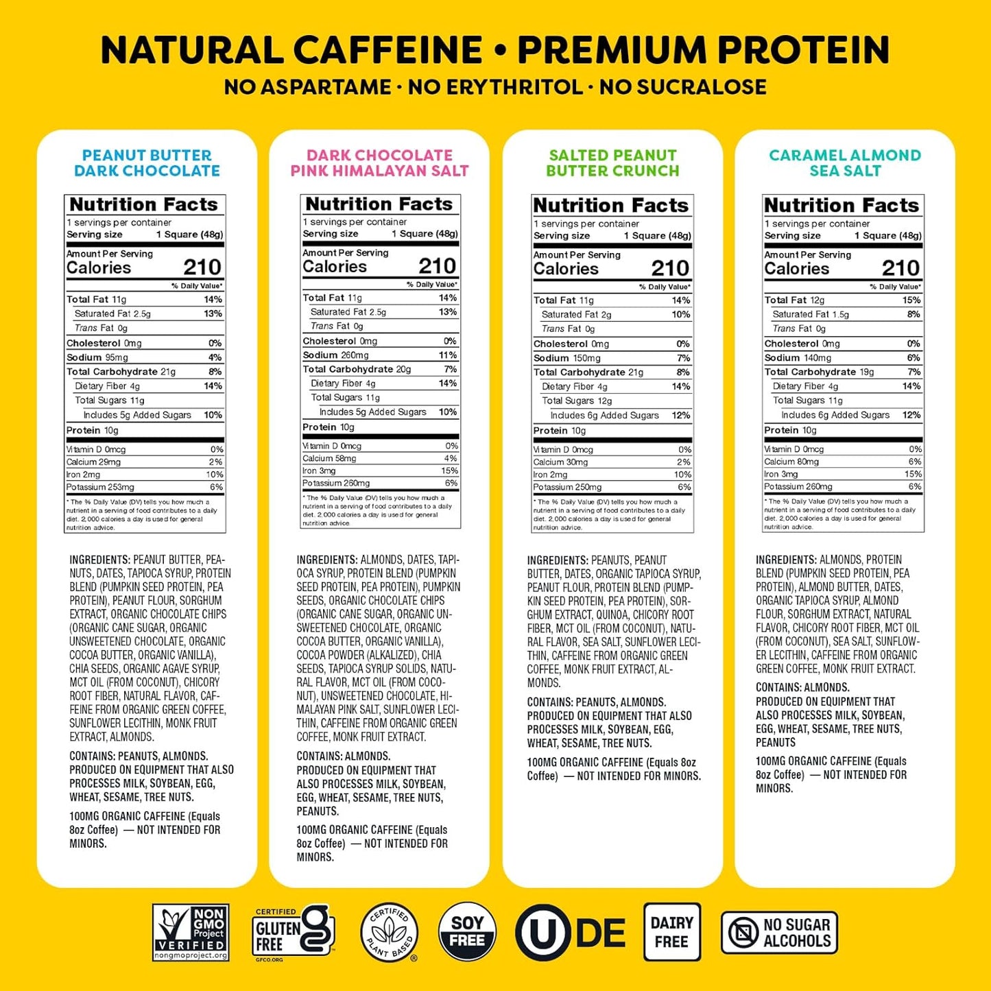 Vegan Gluten-Free Quantum Energy Square - 4-Pack Energy Bars with Caffeine & 10g Protein - Healthy Snack On-the-Go