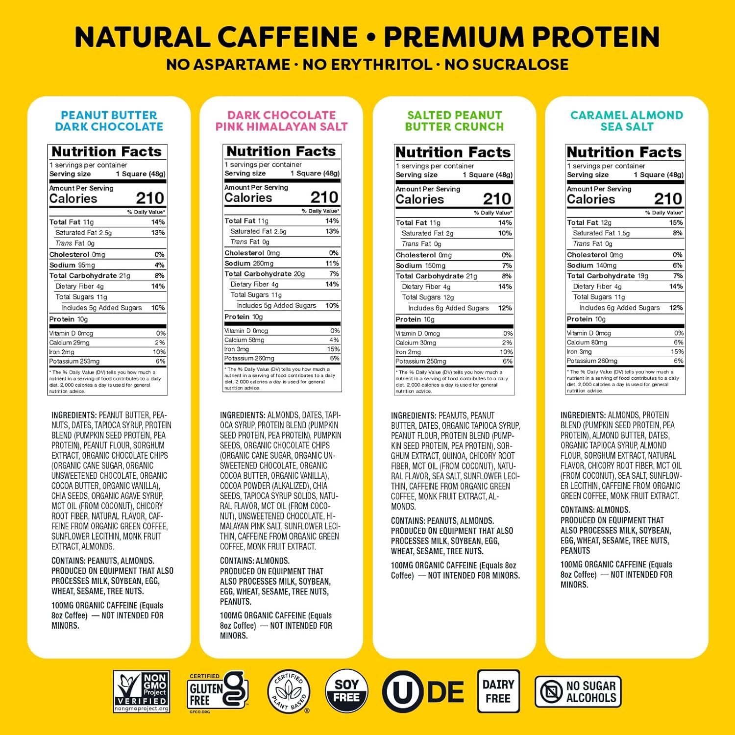 Vegan Gluten-Free Quantum Energy Square - 4-Pack Energy Bars with Caffeine & 10g Protein - Healthy Snack On-the-Go