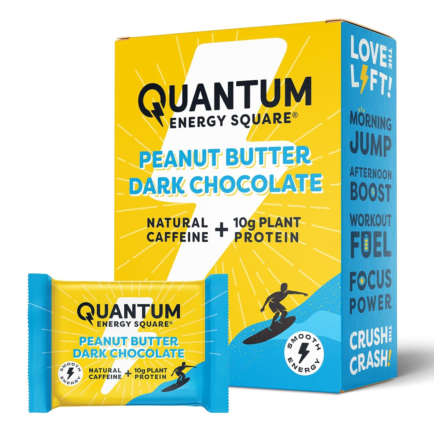 Vegan Gluten-Free Quantum Energy Square with Caffeine & 10g Protein: Peanut Butter Dark Chocolate 8Pk
