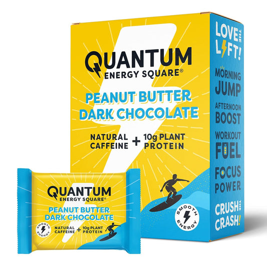 Vegan Gluten-Free Quantum Energy Square with Caffeine & 10g Protein: Peanut Butter Dark Chocolate 8Pk