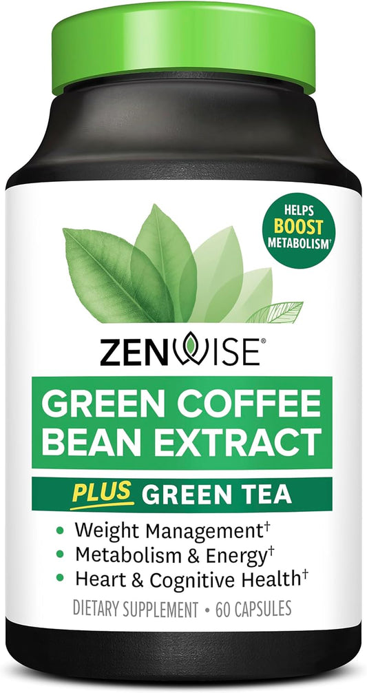 Vegan Green Tea Extract with Green Coffee Bean Extract for Skin, Heart, Brain, and Memory Support