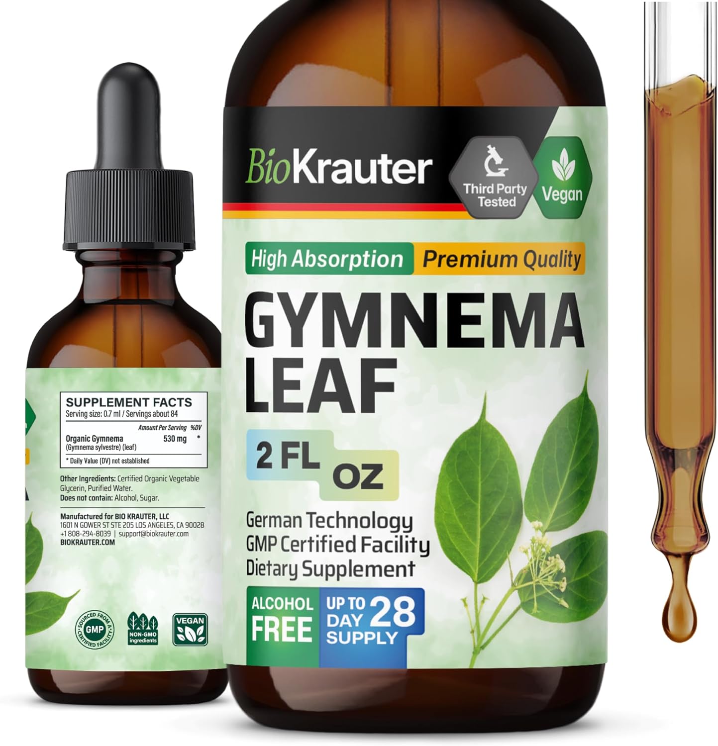 Vegan Gymnema Sylvestre Extract Drops - Alcohol and Sugar Free - 2 Fl.Oz. Leaf Extract