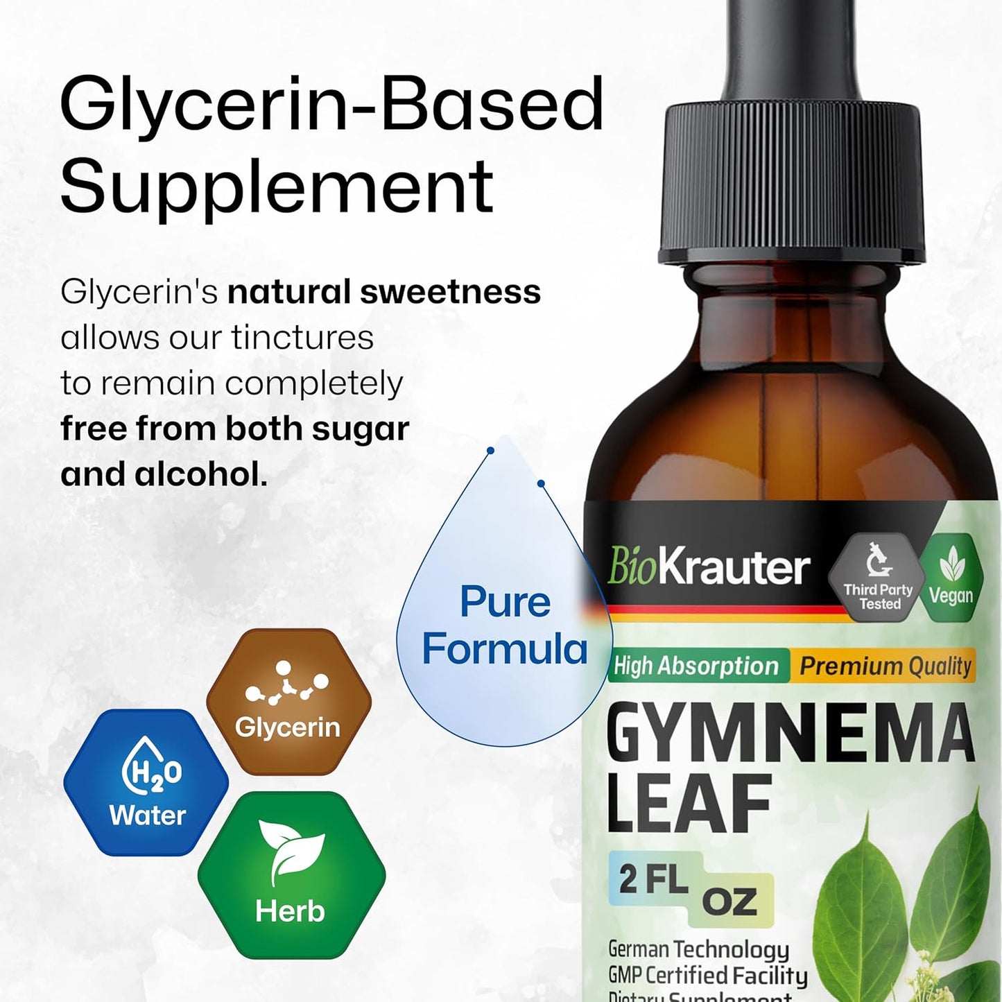 Vegan Gymnema Sylvestre Extract Drops - Alcohol and Sugar Free - 2 Fl.Oz. Leaf Extract