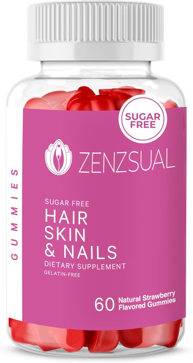Vegan Hair, Skin, and Nails Gummies with Biotin, Vitamin C, B12, and Zinc - Sugar-Free Multivitamin Supplement (60 Gummies)