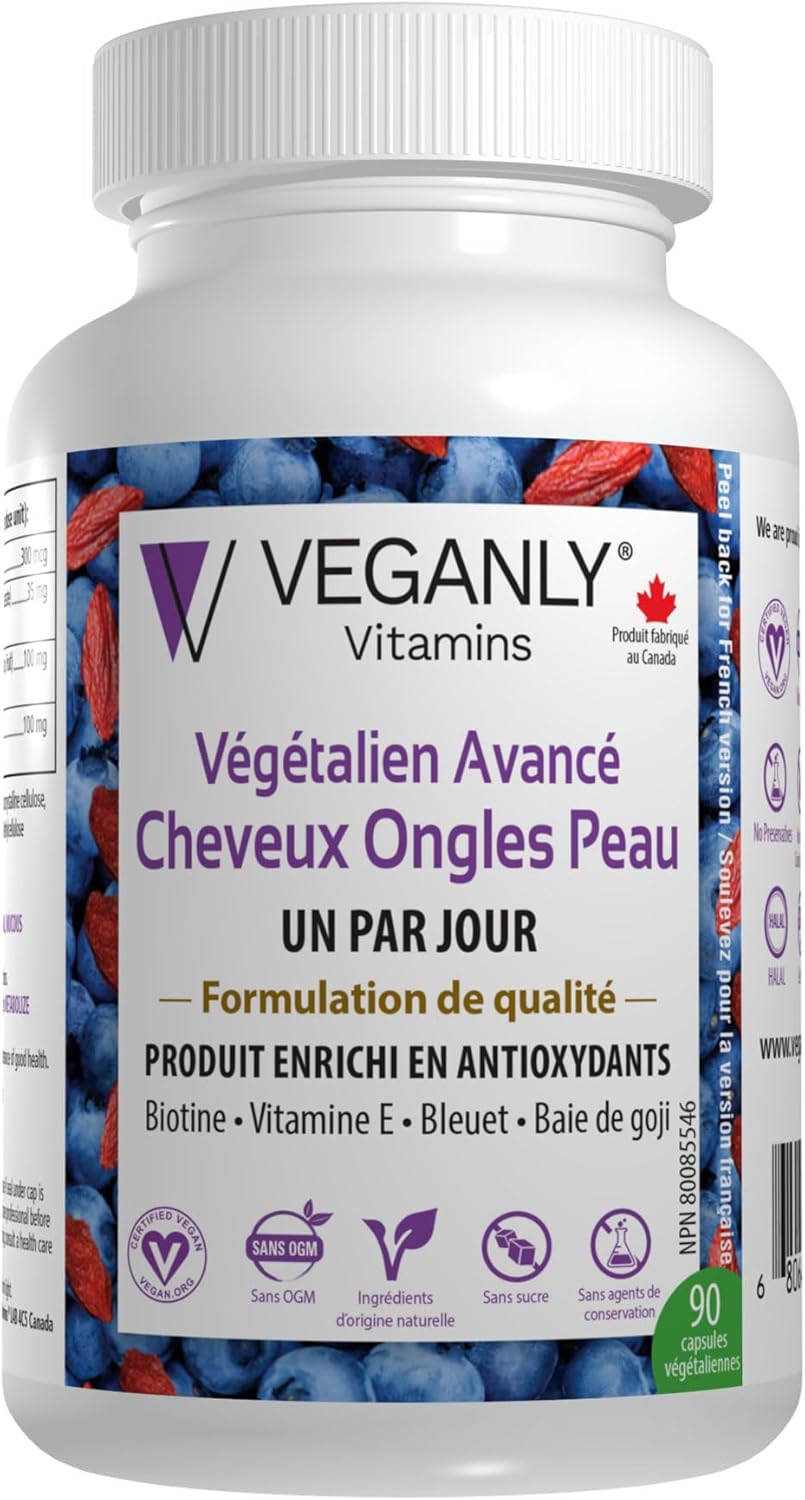 Vegan Hair, Skin & Nail Vitamins - Antioxidant Enriched One-Daily Supplement, 90 Veggie Caps - Plant Based with Biotin & Superfoods - Promotes Healthy Hair, Skin, and Nails