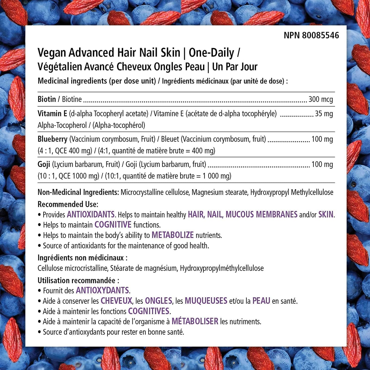 Vegan Hair, Skin & Nail Vitamins - Antioxidant Enriched One-Daily Supplement, 90 Veggie Caps - Plant Based with Biotin & Superfoods - Promotes Healthy Hair, Skin, and Nails