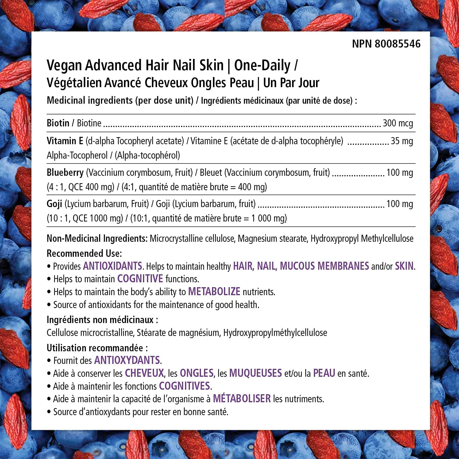 Vegan Hair, Skin & Nail Vitamins - Antioxidant Enriched One-Daily Supplement, 90 Veggie Caps - Plant Based with Biotin & Superfoods - Promotes Healthy Hair, Skin, and Nails