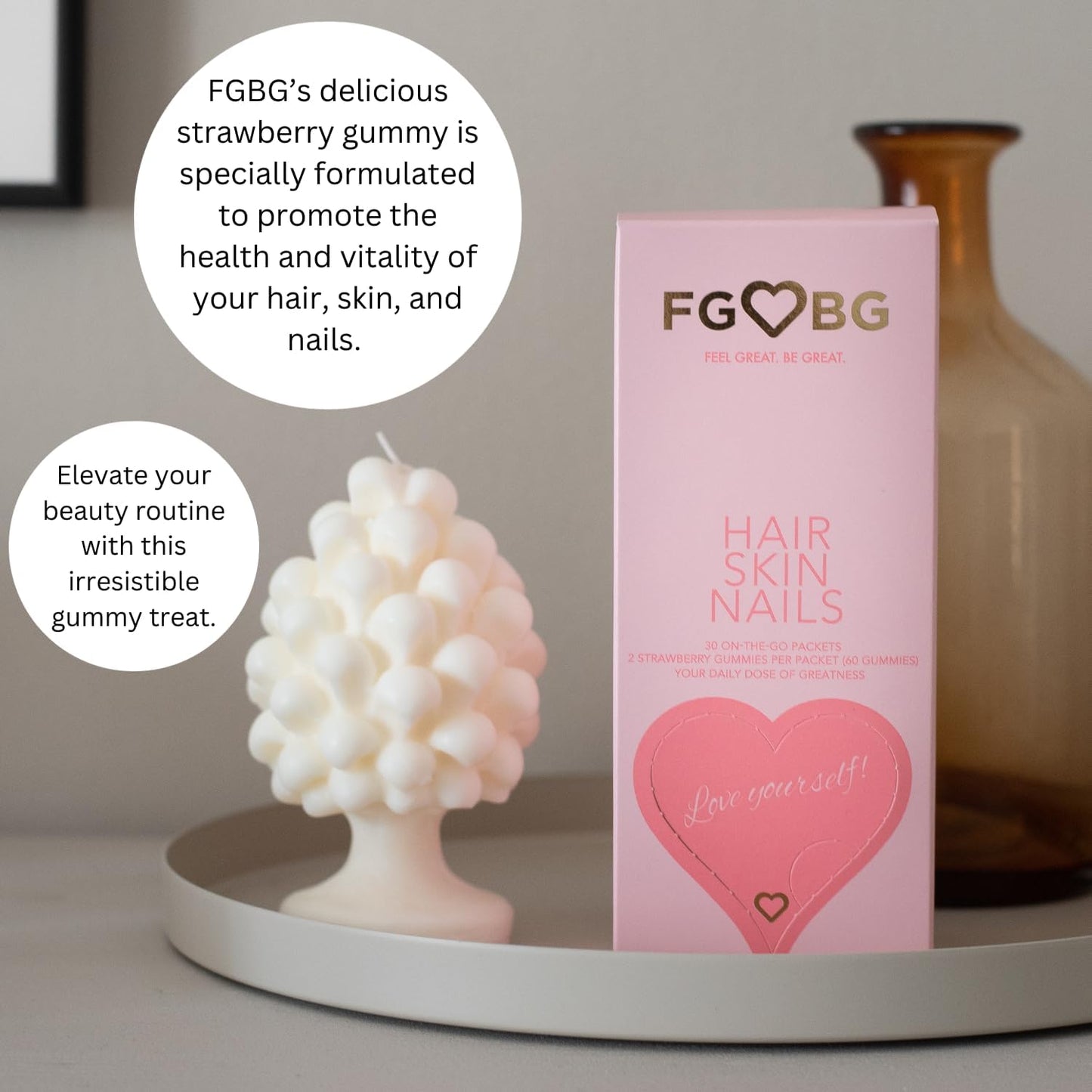 Vegan Hair, Skin, Nails Gummies - Strawberry Flavor | Supports Healthy Hair, Nails & Skin | 30-Day Supply