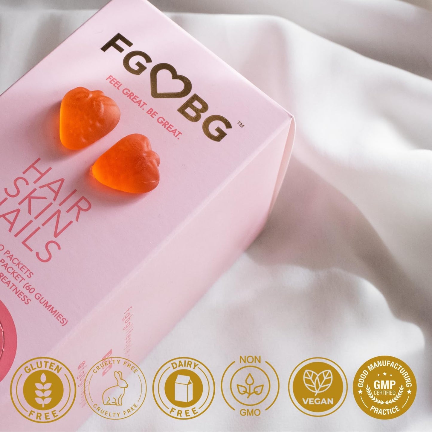 Vegan Hair, Skin, Nails Gummies - Strawberry Flavor | Supports Healthy Hair, Nails & Skin | 30-Day Supply