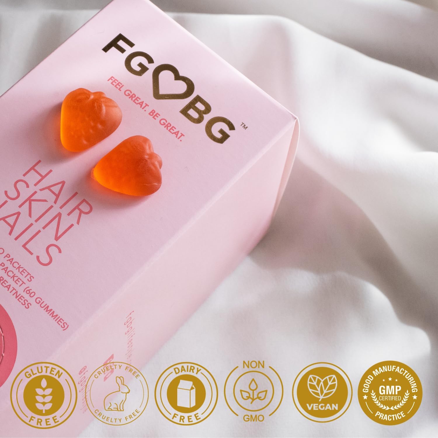 Vegan Hair, Skin, Nails Gummies - Strawberry Flavor | Supports Healthy Hair, Nails & Skin | 30-Day Supply