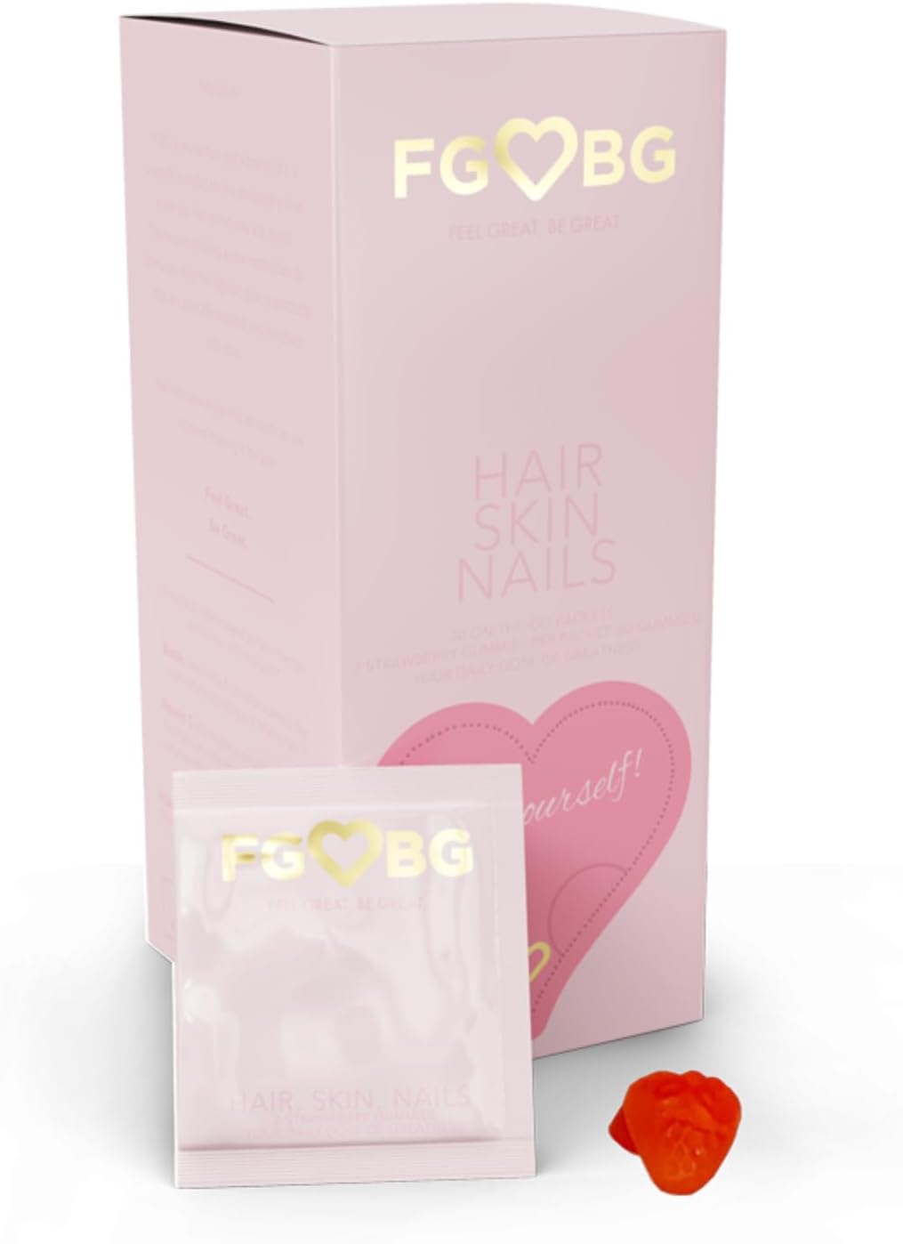 Vegan Hair, Skin, Nails Gummies - Strawberry Flavor | Supports Healthy Hair, Nails & Skin | 30-Day Supply
