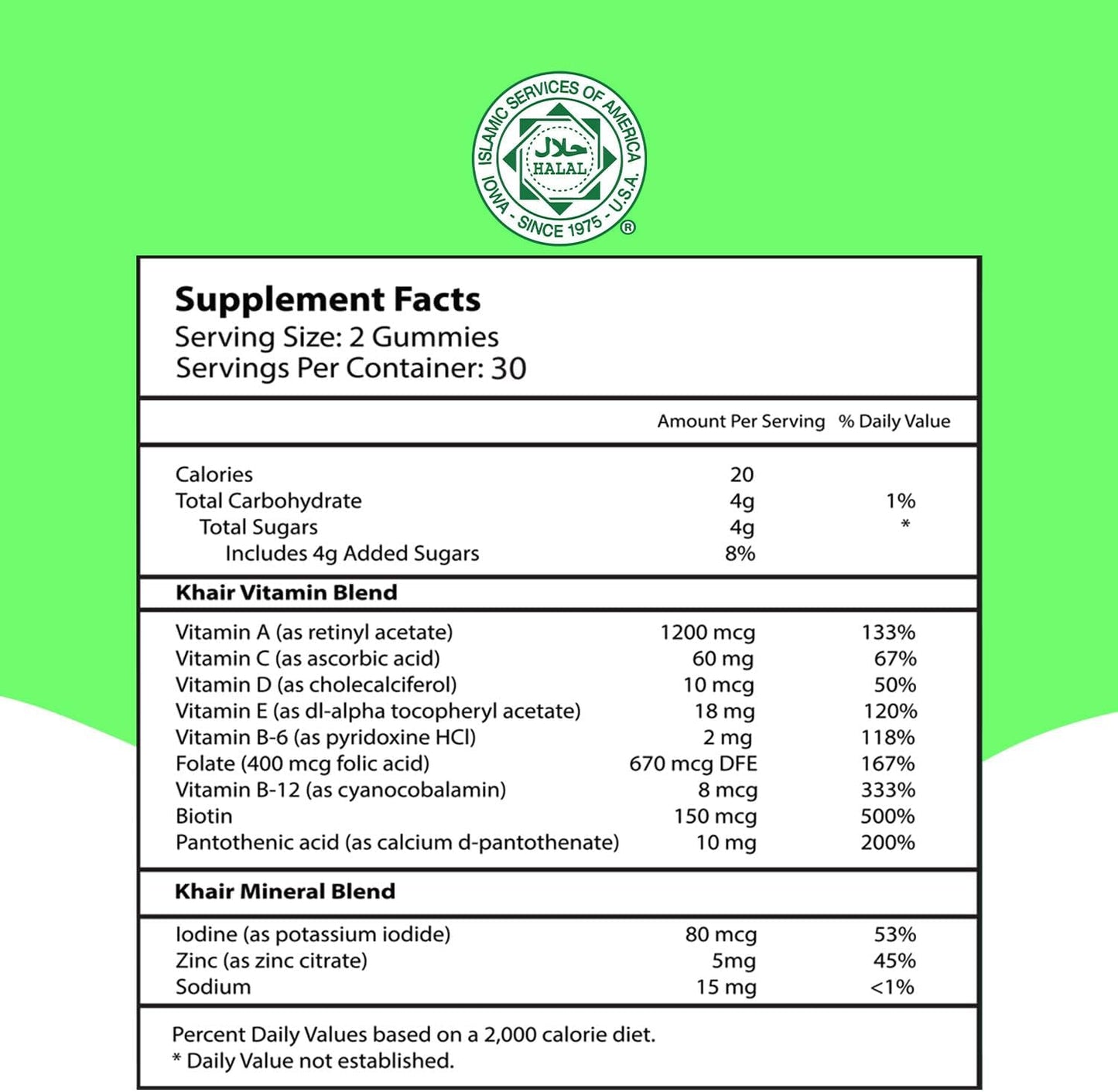 Vegan Halal Adult Multivitamin Gummies - Non-GMO, Gluten-Free - Essential Vitamins A, E, C, D, B12, B6 - 60 Count
