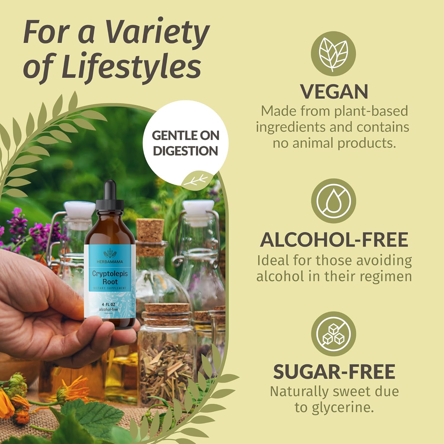 Vegan HERBAMAMA Cryptolepis Tincture: Immune Support & Detox - Non-GMO, Alcohol & Sugar-Free 56-Day Supply