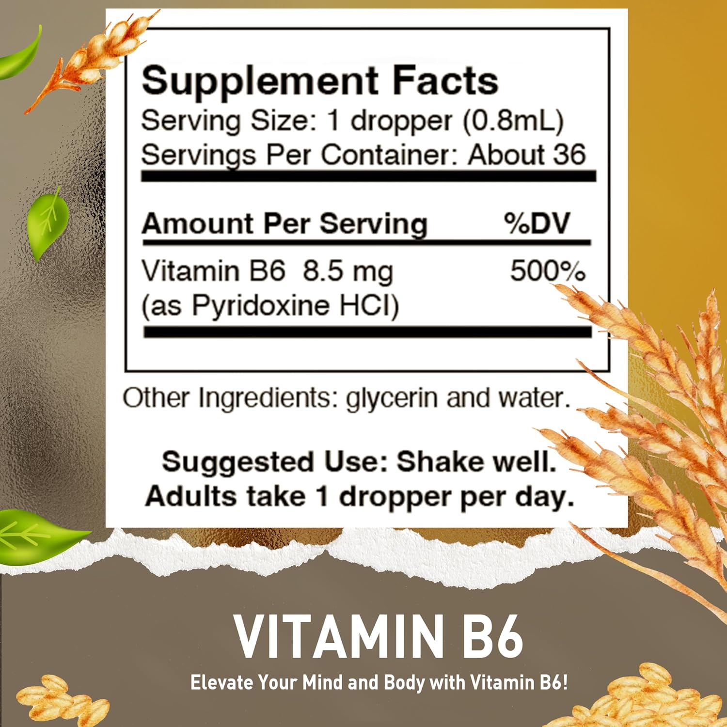 Vegan HoneyCombs Liquid Vitamin B6 & K1 Drops, Non-GMO Extract for Overall Health, 1 fl oz - Pyridoxine & Vitamin K Blend