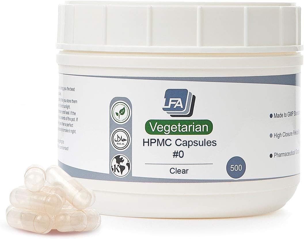 Vegan HPMC Size 0 Empty Capsules - 500 Count Vegetarian Capsules - Fillable Vegetable Pill Capsules - Halal Kosher Hypromellose - for Capsule Filling Tray