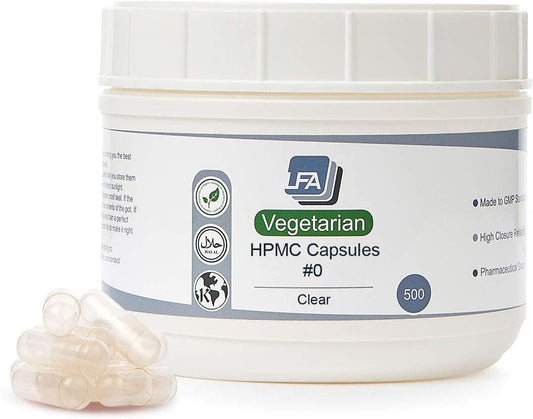 Vegan HPMC Size 0 Empty Capsules - 500 Count Vegetarian Capsules - Fillable Vegetable Pill Capsules - Halal Kosher Hypromellose - for Capsule Filling Tray