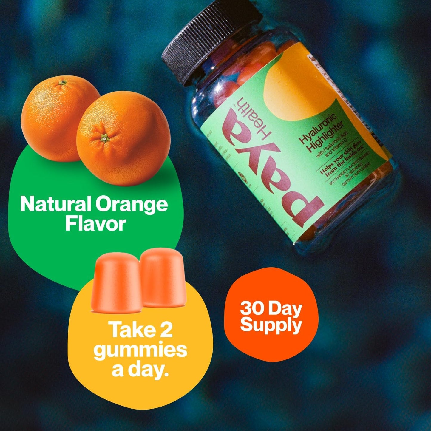 Vegan Hyaluronic Acid & Vitamin C Gummies for Bright, Dewy Skin - Non-GMO, Gelatin-Free, Orange Flavor - 30-Day Supply