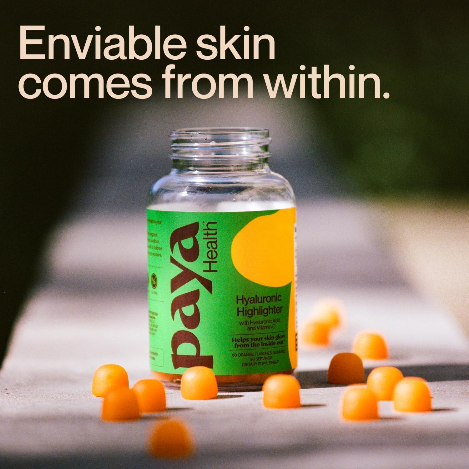 Vegan Hyaluronic Acid & Vitamin C Gummies for Bright, Dewy Skin - Non-GMO, Gelatin-Free, Orange Flavor - 30-Day Supply