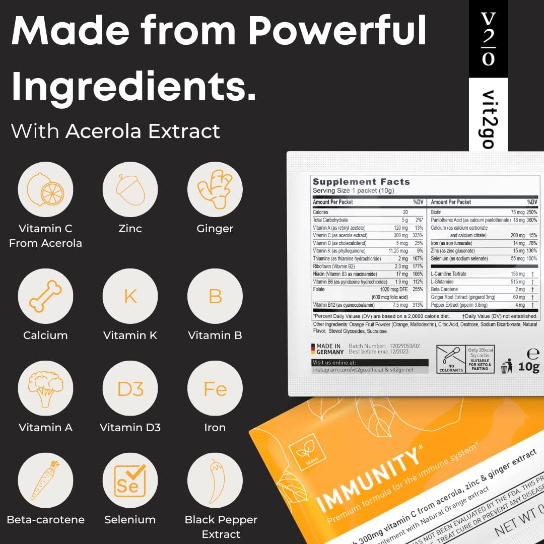 Vegan Immune Booster Powder with Vitamin D, A, B, C, K, NRV Zinc & Ginger Extract - 10 Pack