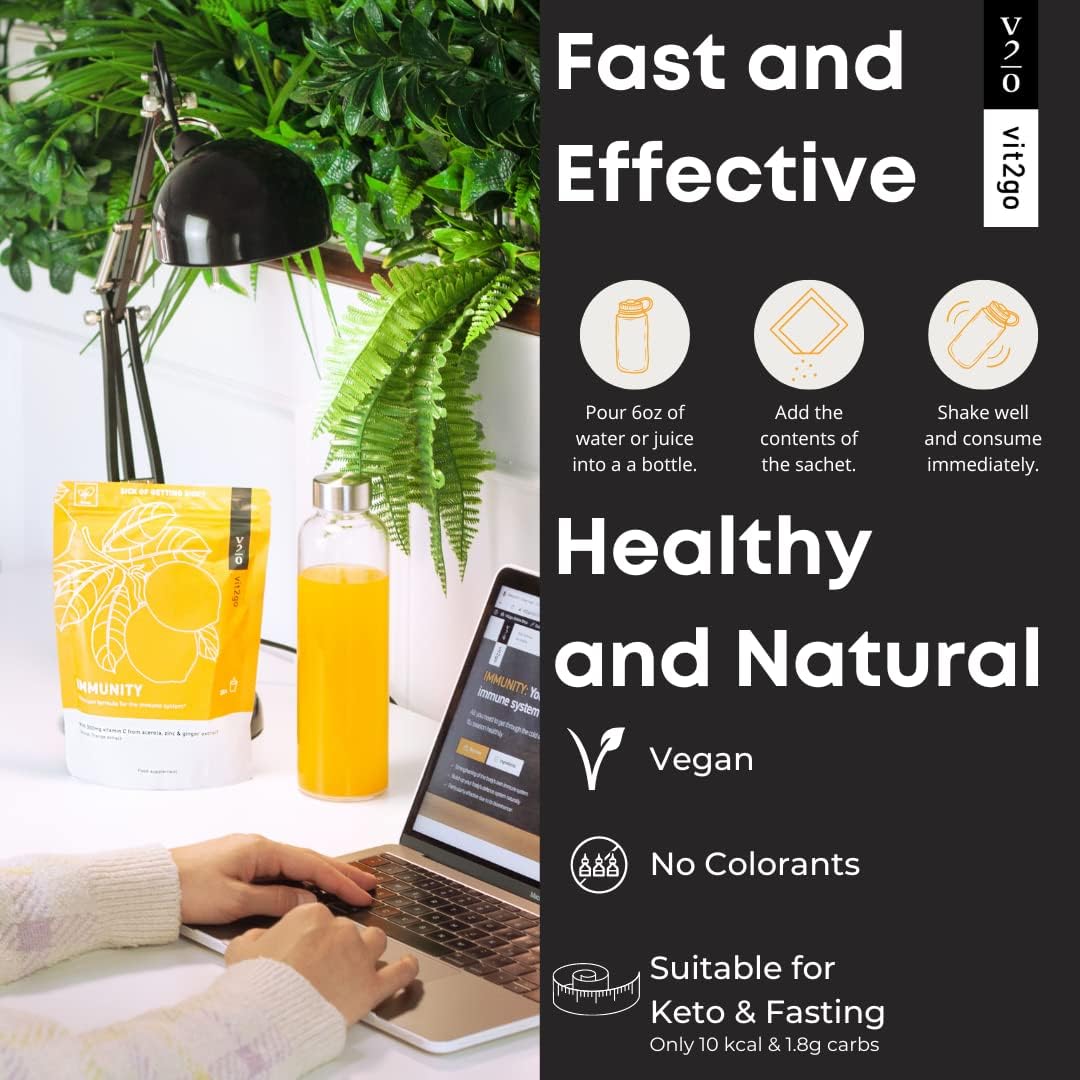 Vegan Immune Booster Powder with Vitamin D, A, B, C, K, NRV Zinc & Ginger Extract - 10 Pack