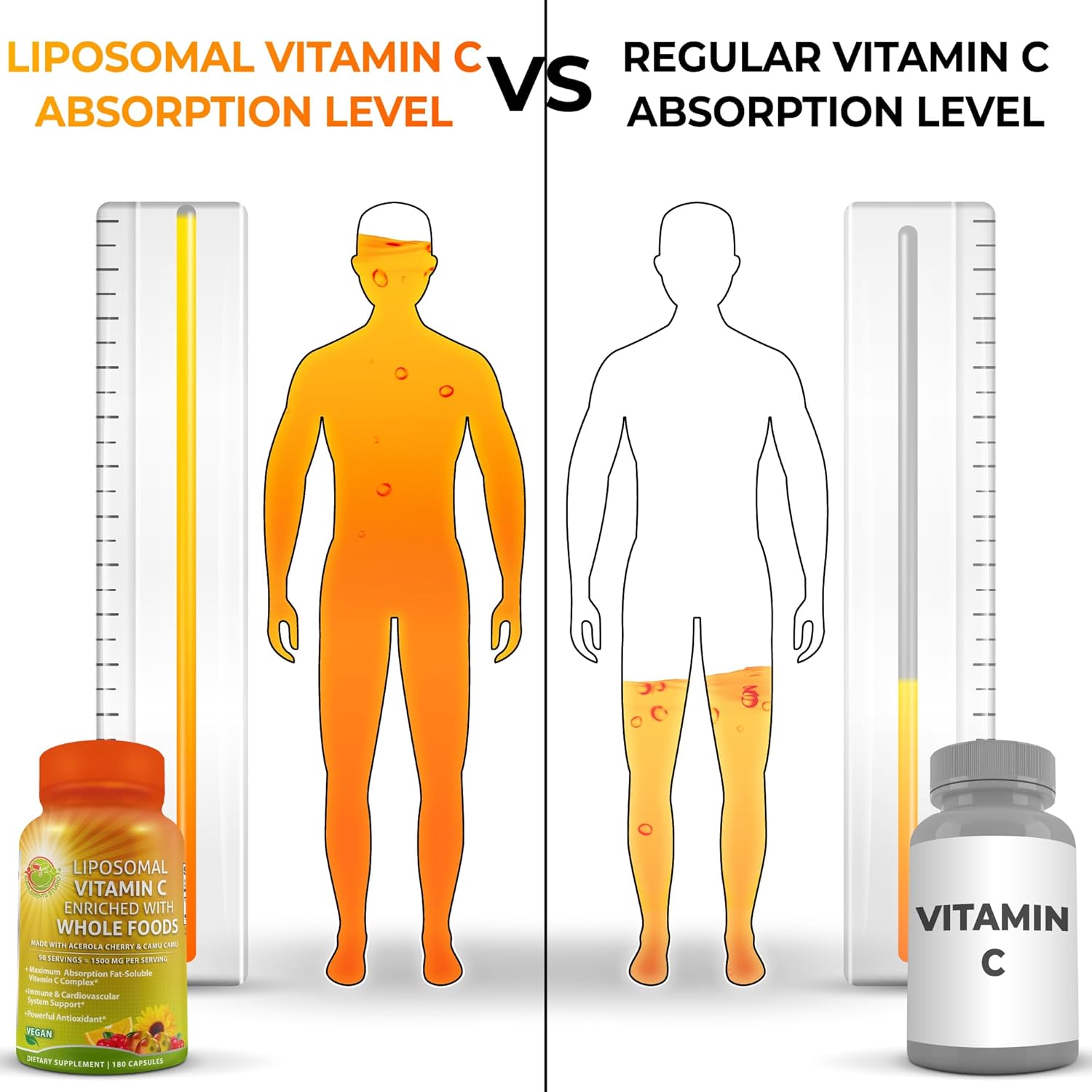 Vegan Immune Support Supplements Bundle: Liposomal Vitamin C 1500mg + Whole Food Multivitamin with Quercetin 500mg, Bromelain, Zinc