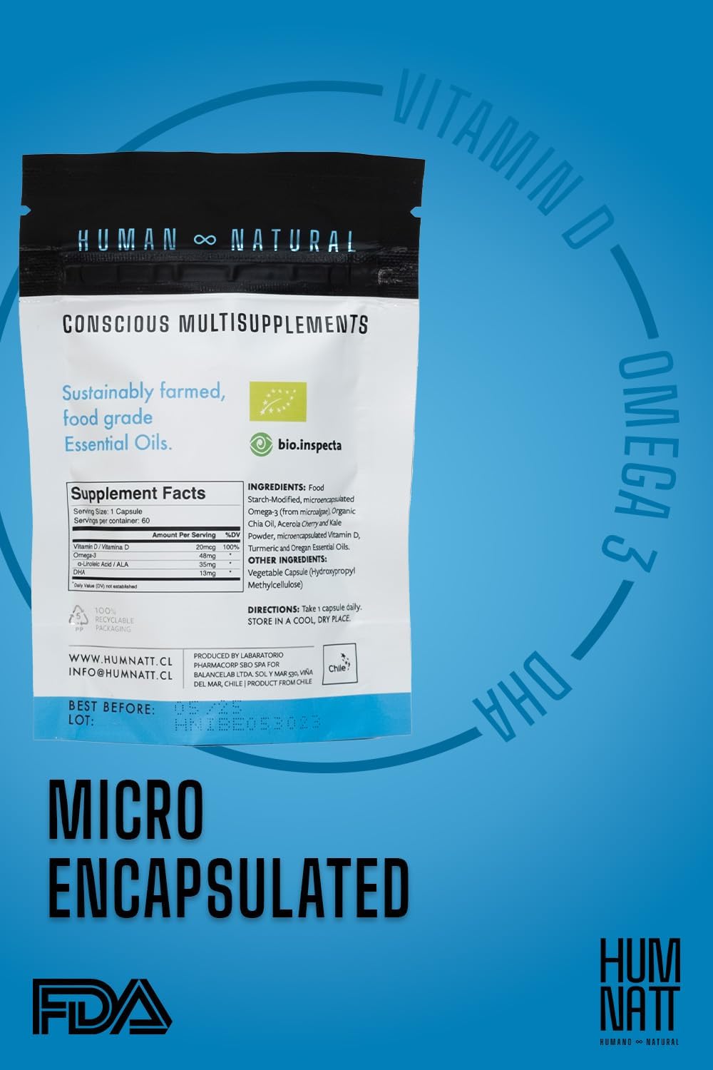 Vegan Immunity Booster Capsules with Vitamin D, Omega-3, Acerola, Kale, Chia & Oregano Oil - 60 Count