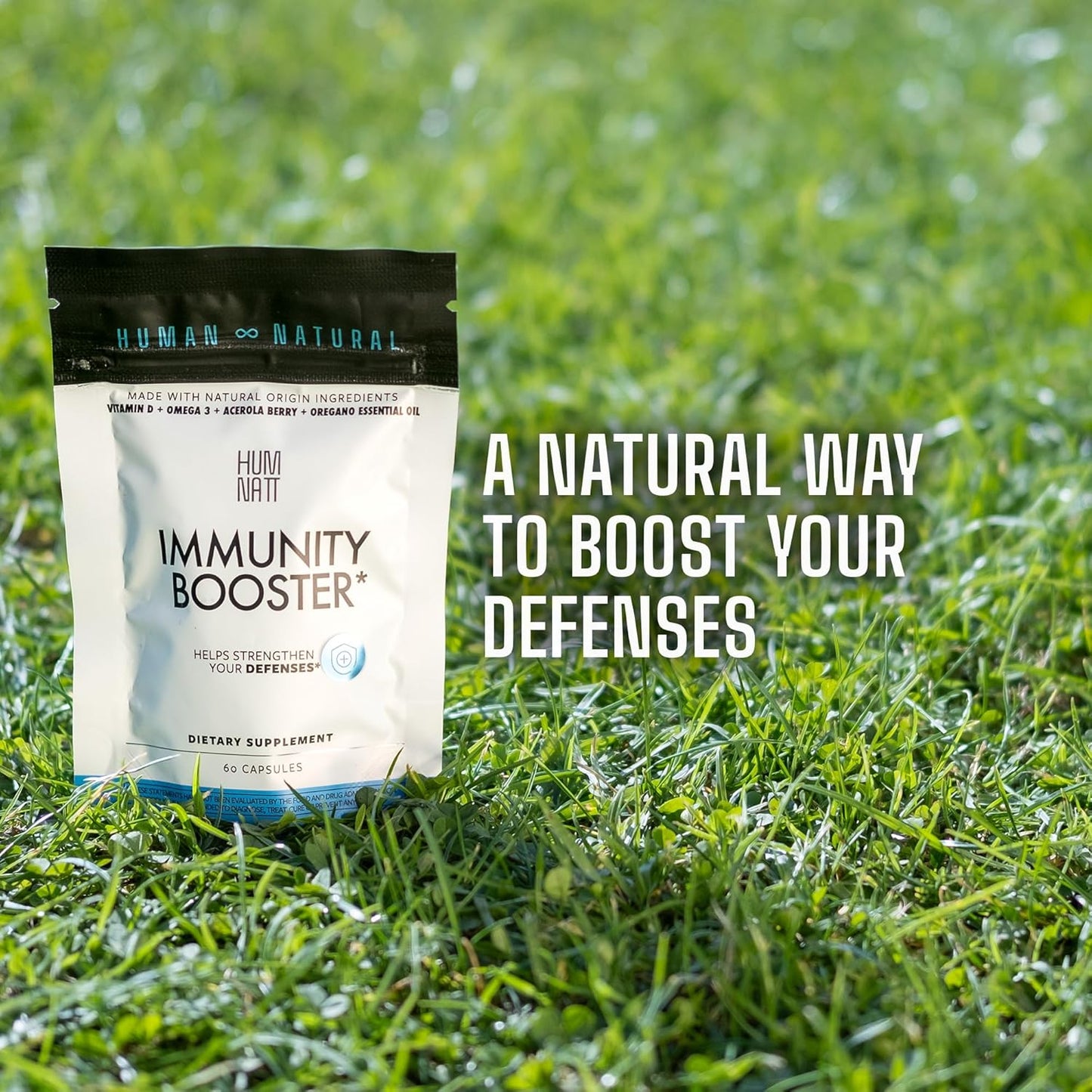 Vegan Immunity Booster Capsules with Vitamin D, Omega-3, Acerola, Kale, Chia & Oregano Oil - 60 Count