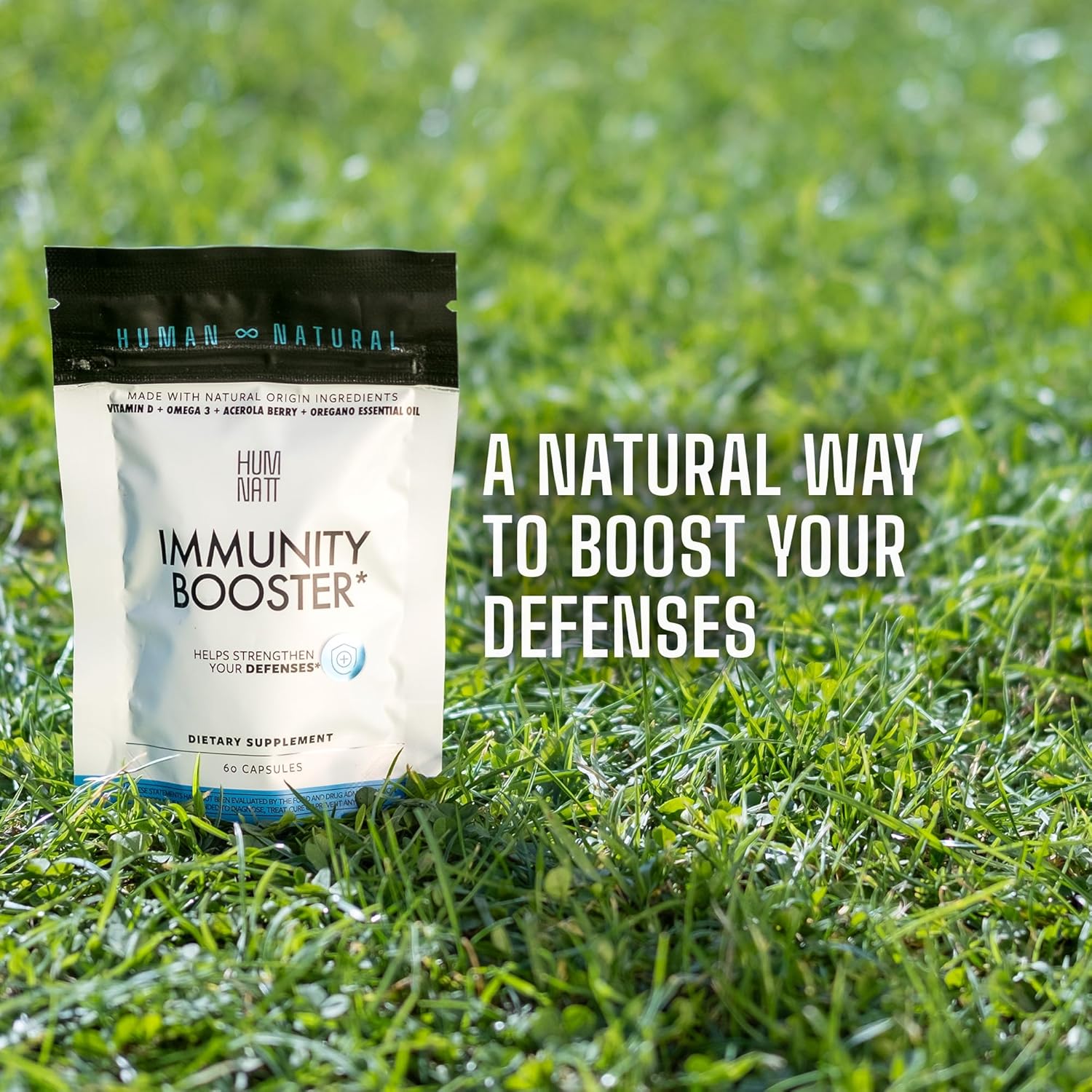 Vegan Immunity Booster Capsules with Vitamin D, Omega-3, Acerola, Kale, Chia & Oregano Oil - 60 Count