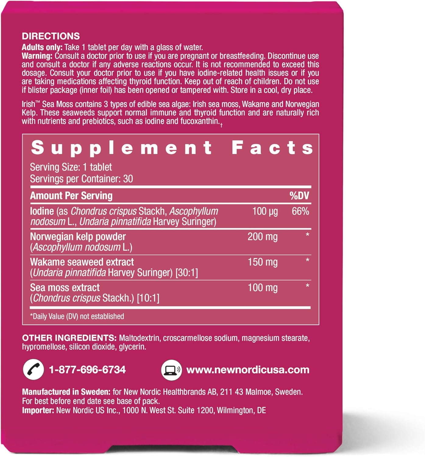 Vegan Irish Sea Moss Extract Tablets with Tri-Algae Complex - Gluten Free, Raw Powder - 30 Tablets