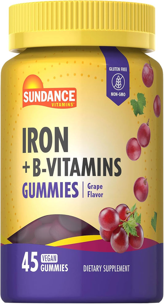 Vegan Iron Gummies with B-Vitamins - 45 Grape Flavored Gummies | Non-GMO and Gluten Free Supplement - BoostGo Australia