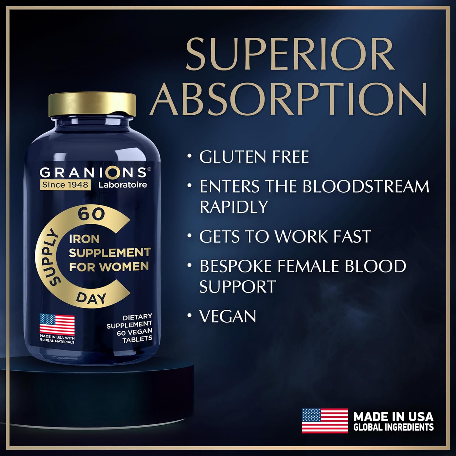 Vegan Iron Supplements for Women - High Daily Iron Supplement for Pregnancy and Anemia - Prenatal Vitamins with Folic Acid - 60 Tablets