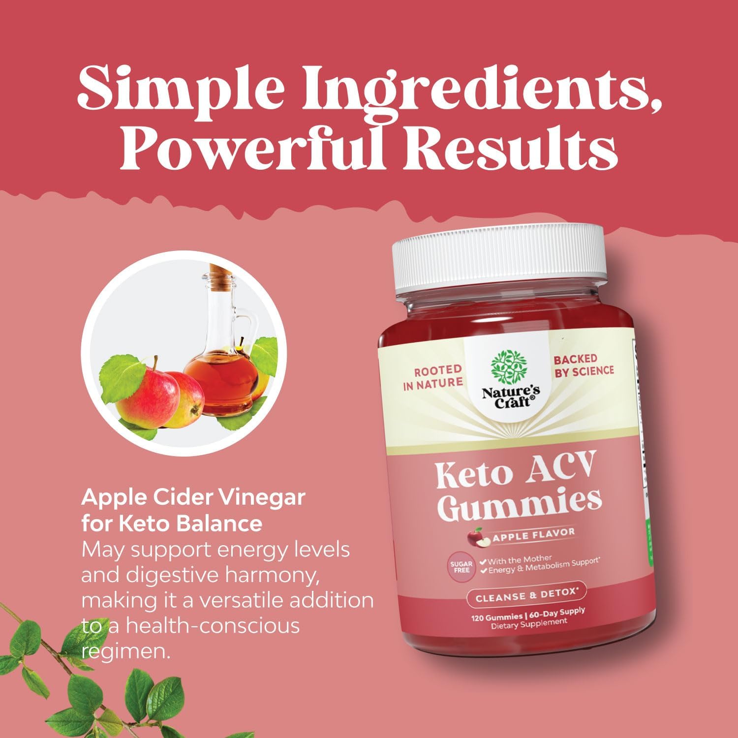 Vegan Keto Apple Cider Vinegar Gummies - Extra Strength for Cleanse and Detox - Sugar-Free and Delicious - Non GMO - 4 Month Supply