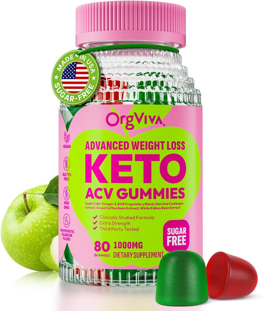 Vegan Keto Apple Cider Vinegar Gummies with B12 for Weight Loss - Gluten-Free, Boost Metabolism, Energy, Digestive Health
