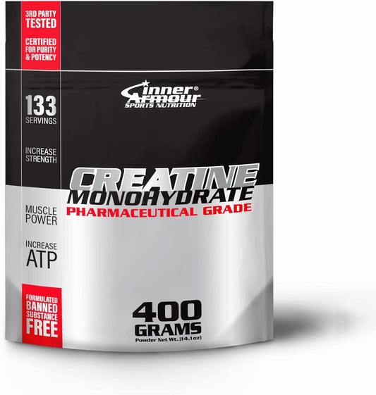 Vegan Keto-Friendly Creatine Monohydrate Powder for Muscle Strength & Endurance - Fast Dissolving - 400g - 133 Servings