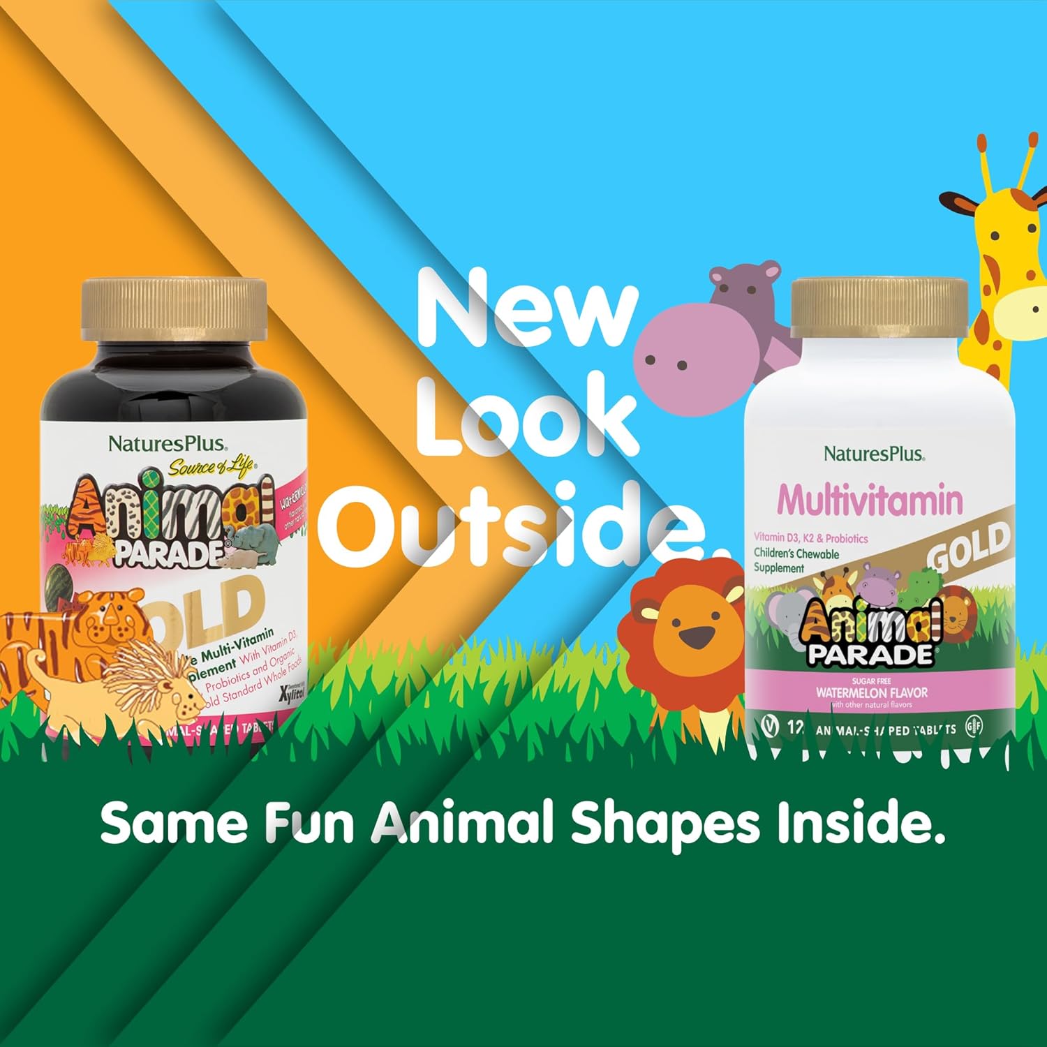 Vegan Kids Multivitamin Chewables with Vitamin D3, K2, Probiotics - Watermelon Flavor - 120 Animal-Shaped Tablets - Gluten Free - Natures Plus