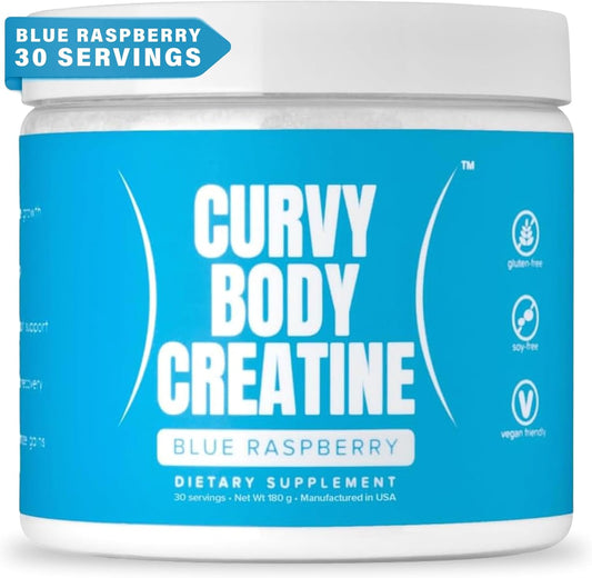 Vegan Kosher Blue Raspberry Curvy Body Creatine Monohydrate Powder 180g - Workout Support - 30 Servings