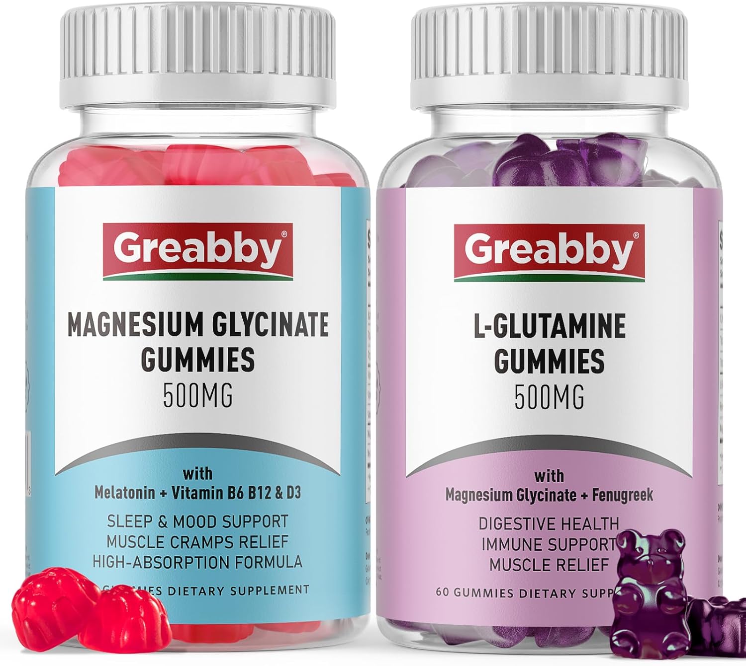 Vegan L Glutamine and Magnesium Glycinate Gummies for Muscle and Joint Support, Organic and Non-GMO