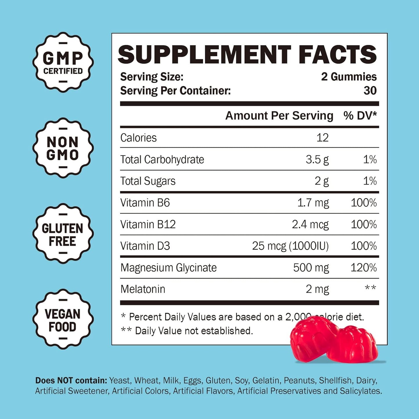 Vegan L Glutamine and Magnesium Glycinate Gummies for Muscle and Joint Support, Organic and Non-GMO
