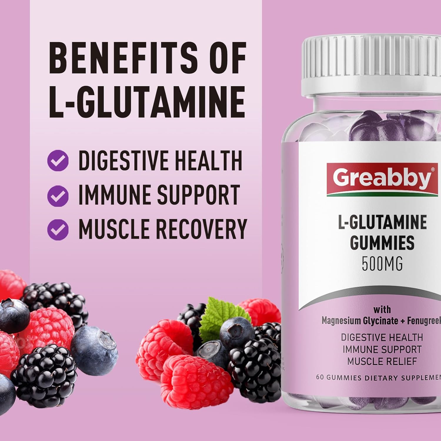 Vegan L Glutamine and Magnesium Glycinate Gummies for Muscle and Joint Support, Organic and Non-GMO