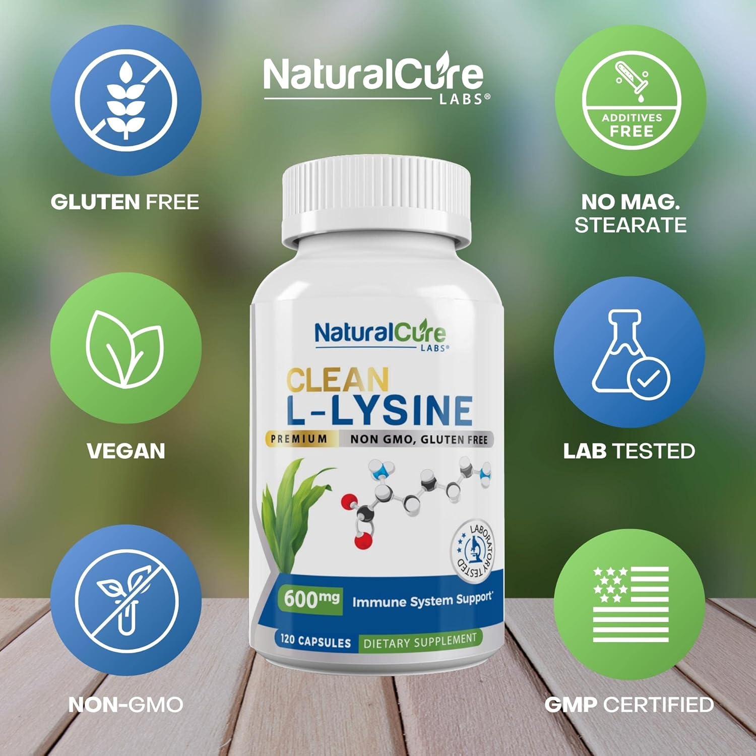 Vegan L-Lysine 600mg Capsules - 120 Count | Non-GMO & Gluten-Free by Natural Cure Labs